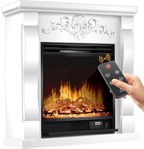 KESSER® Elektrokamin Standkamin - Kamin elektrisch mit LED 3D-Flammeneffekt, Mit Heizung Heizfunktion, Elektro Kamin mit 1800W Leistung, Timer, Thermostat, Fernbedienung, dimmbar, Villa/Weiß