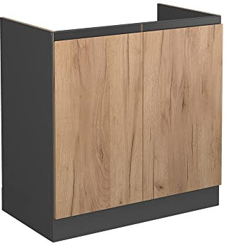 Vicco Armario bajo para Fregadero R-Line, Roble Dorado/Antracita, 80 cm En Forma de J, sin encimera