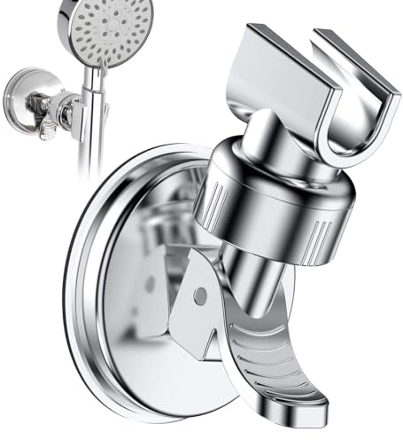 xlehoely Adjustable Shower Head Holder, Suction Cup Handheld Shower Bracket, Removable Handheld, Wall Mounted (Silver)
