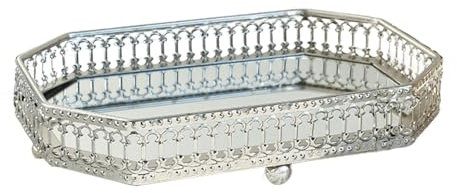 JISADER Bandeja Decorativa con Espejo Elegante, Bandeja de Espejo, Bandeja de Maquillaje, Bandeja Decorativa Adornada para tocador, encimera, hogar, Rectángulo S