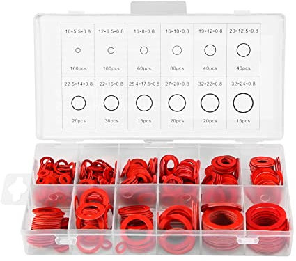 Fowecry Set di 600 rondelle in fibra, 12 misure, in acciaio rosso, kit di rondelle in fibra di carta, guarnizione ad piatto, kit assortimento