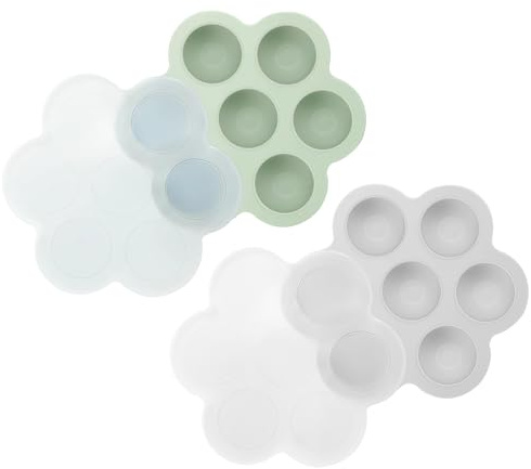 PandaEar Confezione da 2 vassoi in silicone per alimenti per bambini con coperchi, vassoio per cubetti di ghiaccio per alimenti per bambini, stampi per congelatore, contenitori per alimenti per