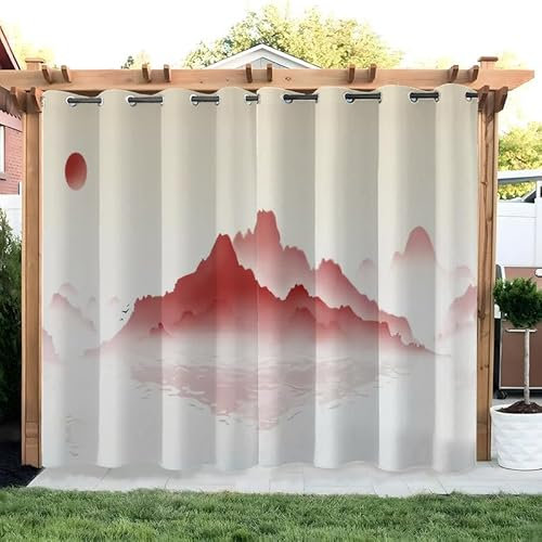 SYHIEGO Outdoor Vorhang Roter Berg Wetterfest Outdoor Vorhänge Sonnenuntergang mit Ösen Wasserdicht Outdoor Gardinen 2er Set Outdoorvorhänge für Balkon Pavillon Terrasse, 132x240cm