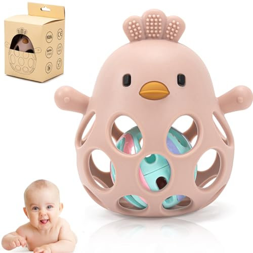 Beißspielzeug, Zahnungshilfe Beißring für Kühlend Baby Zahnen Nursing - Sinnes und Kauentwicklung Greifspielzeug 3 Monate (Pink)