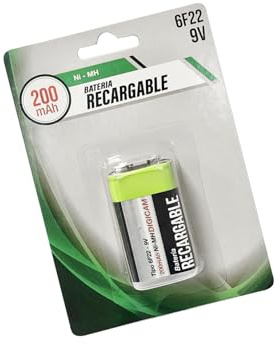 Batteria ricaricabile Ni-MH 200 mAh 9V, ideale per dispositivi elettronici e apparecchiature di sicurezza.