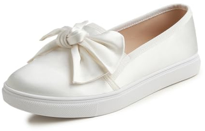 Feversole Women's Fashion Slip-On Sneaker Casual Flat Loafers,Sneakers Slip-on alla Moda per Mocassini Piatti Casual da Donna Raso Bianco 38