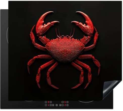 KitchenYeah© Cubre Vitrocerámica - Protector Vitroceramica Induccion 60x52 cm - Tapa Vitroceramica - Protector de Vitroceramica Cangrejo - Rojo - Pescado - Crustáceos