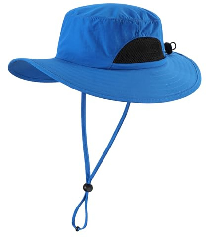 Decentron Boys Sun Hat UPF 50+ Protection Fishing Hats for Kids Wide Brim Safari Hat Kids Bucket Summer Beach Hats Royal Blue