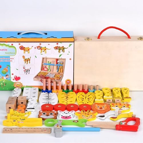 Kibi Boîte à outils Set Jouet Éducatif pour Enfants, Constructions en Bois avec Outils Kit Montage avec Vis et Écrous Ensemble Jouet Éducatif pour Enfants (Animaux)