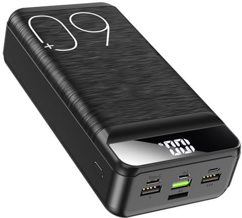 Power Bank 60000mAh 22,5W Schnellladung Tragbares Ladegerät USB-C Schnellladung mit 4 Ausgänge & 3 Eingängen LED-Display Enorme Kapazität externe Akku für die meisten Elektronikgeräte auf dem Markt.