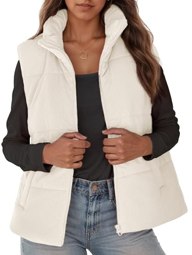 Maeau - Gilet Femme en Velours Côtelé Sans Manches Manteaux Chaud Zippé Poches Veste Extérieur Décontracté XL