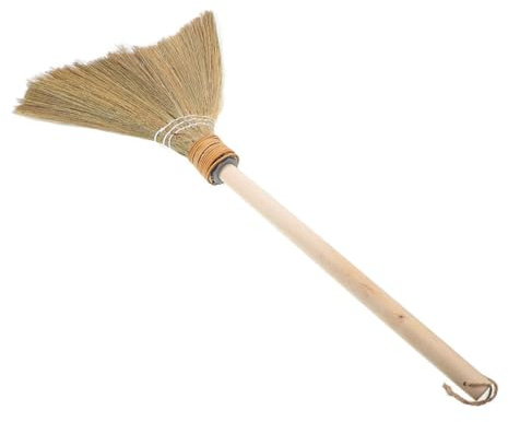 OHPHCALL Strohbesen mit Weichen Borsten und Abnehmbarem Griff aus Natürlichem Miscanthus und Holz Vielseitig Einsetzbar für Wohnzimmer und Hofreinigung