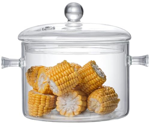 Glass Cooking Pots, 1.9L/64OZ Heat-Resistant Borosilicate Glass Saucepan with Cover, Cookware Set Stovetop Pot for Soup, Pasta,& Baby Food (64OZ)