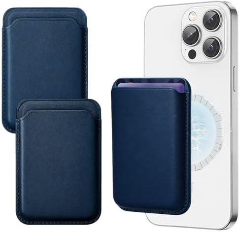JEYORZY 2x Tarjeteros Adhesivos, Tarjeteros Movil, Cartera magnética para iPhone teléfonos Tarjetero de PU, Tarjetero Flexible, Almacena hasta 2 Tarjetas y Cuenta con RFID y un Fuerte imán, Azul