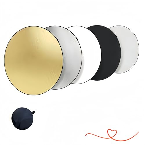 Loopunk 5-in-1 Photography Reflector, Multi-Disc Collapsible Light Reflector with Bag - Super Portable for Studio/Macro Photography - Translucent, Silver, Gold, White and Black 24 (60cm)