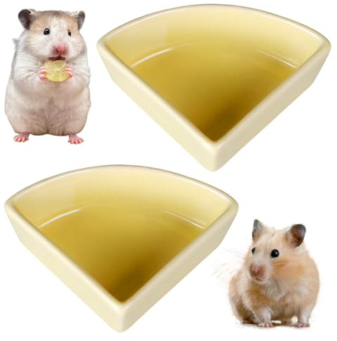 2 stycken hamster skål: keramisk hamster matskål 7,7 x 3,5 cm trekantig skål gul matskål för små djur, praktisk för marsvin och rajmöss och hållbar