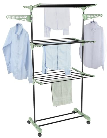 Colombo Stendibiancheria Verticale Cactus 3 Piani Acciaio Verniciato | Stendino Verticale con Ruote, Appendi Grucce e Gancetti Porta Calze, Antiruggine | 16 Metri di Stenditura | Nero