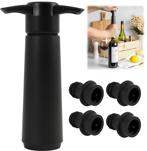 Pompa per Vuoto per Vino Con 4 Tappi, Tappo per Bottiglie Di Vino per La Freschezza, Conservante per Vino Contro L'ossidazione, Tappo per Vino Riutilizzabile per Vino Rosso E Bianco, Idea Regalo