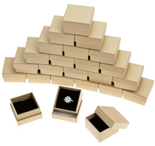 QWORK® 24 Pezzi Scatoline per Gioielli in Carta Kraft Marrone, 5x5x3cm Scatoline Regalo con Inserto in Spugna per Anelli e Orecchini