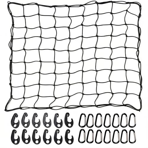 MTE Bungee Cargo Net 90x120cm Heavy Duty Bungee Cargo Net with 12 ABS Hook, Stretches to 153x205cm for Pickup Trailer RV SUV Boat, Travel Luggage Rack Elasticity Roof Luggage Carrier (90 x 120 CM)