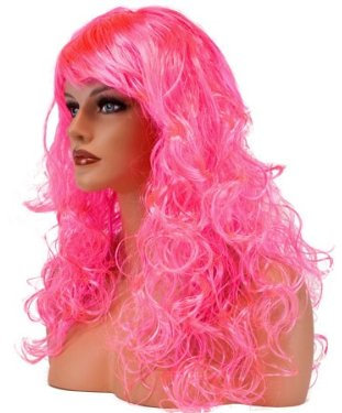 Alsino Langhaar Fasching Perücke mit Locken und Pony, wählen:lang gelockt pink
