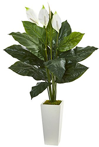 Nearly Natural 51in. Spathiphyllum Artificial Plant in White Tower Planter