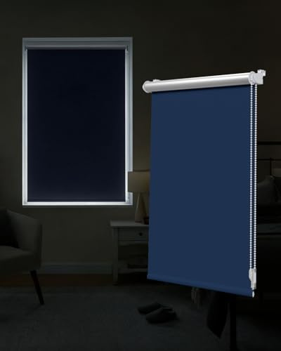 Victoria M. Tenebra Thermorollo Klemmfix Rollo, Verdunkelungsrollo, Hitzeschutz, Sichtschutz, Ohne Bohren, inkl. Montagematerial, 160 x 160 cm, Dunkelblau