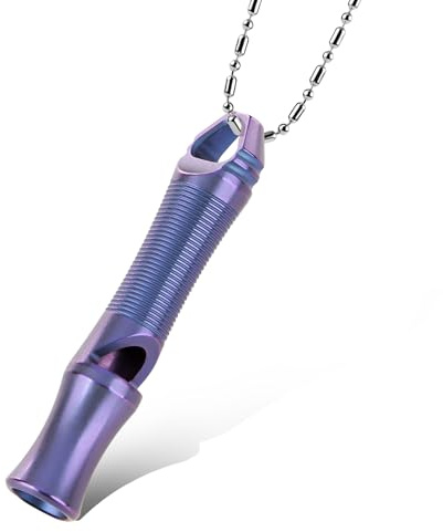 TACRAY Titanium Whistle – Ultra-Loud 120+ dB, CNC Machined, Lightweight & Durable – Perfect for Emergency Survival, Hiking, Camping, and Outdoor Safety – Includes Stainless Steel Chain (Purple)