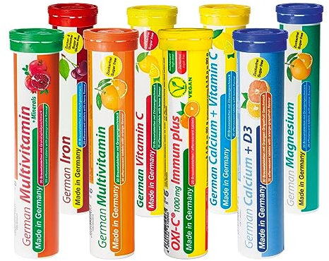 Brausetabletten Sortimentmix T&D Pharma - 8x20 = 160 German Brausetabletten - Vitamine und Mineralien in fruchtigen Geschmäckern - Made in Germany