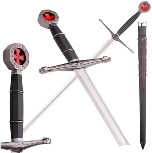 57 SPECIAL REPLICAS Schwert Replik Templer – Kurzschwert Edelstahlklinge mit Gravur – Mit Scheide & Lederriemen – Ritterstil – Dekorative Replik – Deko Waffe – TX1063-230A