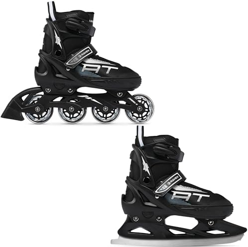 RAVEN Profession Pattini in linea Inline Skates per bambini e adulti OPZIONALE 2in1 con Pattini da ghiaccio regolabili (Black con pattini di figura, 35-39 (23cm-25,5cm))
