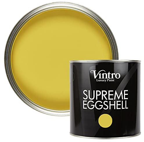 Vintro Paint | Eggshell Paint | for Walls | Wood | Trim | Satin Furniture Paint | Interior & Exterior Use. (Sunflower - Yellow, 2.5 Litres)