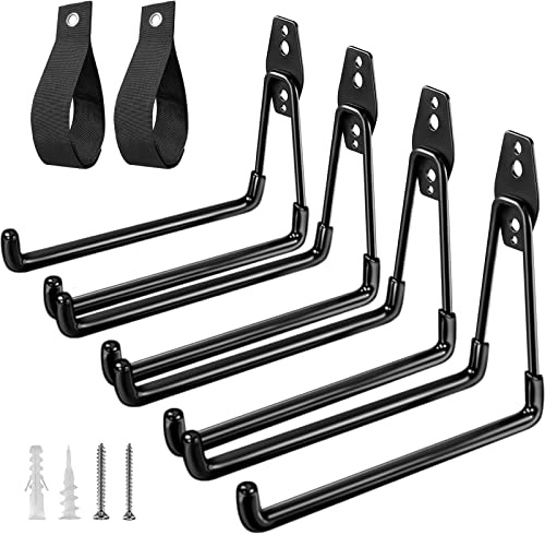 HUPBIPY Heavy Duty Garage Hooks 4 Pack, 7.7 inch U Shaped Long Hanger, with 2 Extension Cord Holder Organizer, Wall Mounted Storage System, for Power and Garden Tool Hanging， Ladders, Bikes, Hose