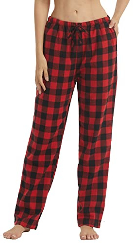 YUSHOW 1-2 Pack Women's Pyjama Bottoms Cotton Checked Flannel Lounge Pants | Two Pockets Ultra Soft Pjs Trousers Pyjamas for Women Loungewear Nightwear