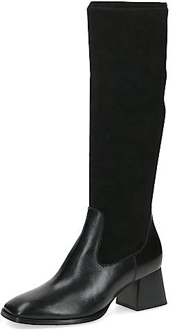 CAPRICE Damen Hohe Stiefel mit Absatz aus Leder bis zum Knie Weite G, Schwarz (Black Comb), 37 EU