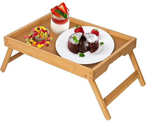 Artmeer Plateau de lit avec pieds pliants, en bambou pour table TV, ordinateur portable, manger, goûter