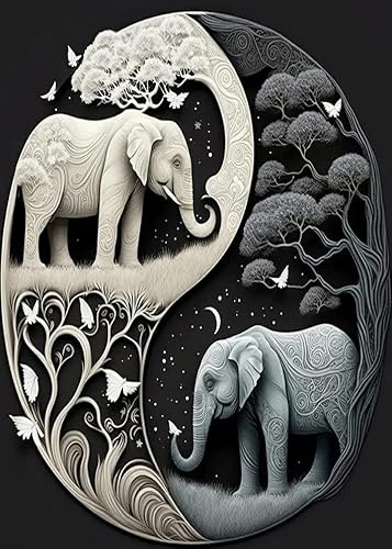 5D Diamond Painting Kit Completo, Kit per Pittura Diamante di Immagini per Adulti e Bambini, Fai da Te Con Cristalli Artistici, Kit per Pittura a Croce (Elefante, 30 x 40 cm)