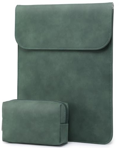 HYZUO 15 Zoll Laptop Sleeve Tasche für MacBook Air 15 M4 A3241 M3 M2 2025-2023, 15 Surface Laptop 7/6/5/4/3, MacBook Pro 15 2019-2016, Kunstlederhülle mit Tragetasche, Mitternacht grün