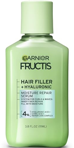 Garnier Fructis Hair Filler Moisture Repair Serum Treatment, Moisturizing Hair Serum for Curls and Waves with Hyaluronic Acid, 3.75 Fl Oz, 1 Count