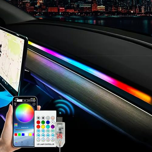 Keiurot Tesla Model 3/Y Accessories Interior Neon Lights, Acrylic LED Car Dashboard Lights Strip Atmosphere Tesla Ambient Lighting Accessories LED Trim Light USB & APP Control Music Sync