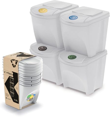 magubo Cubo de basura con 4 compartimentos, para cocina, sistema de separación de residuos de 4 compartimentos, de alta calidad, robusto y espacioso, 4 x 25 L, para una separación eficiente de