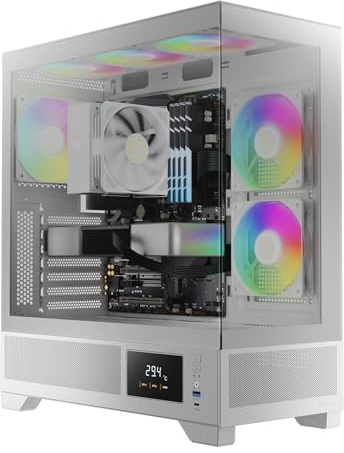 GAMDIAS Atlas M1 WH Gaming ATX Mid Tower - Carcasa para computadora de computadora de Torre Media, Monitor Personalizado con Software, Ventiladores ARGB PWM de 3 x 120 mm (2 entradas), Pantalla