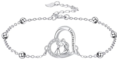 Yinsen Mujer Pulseras Madre Hija Plata de Ley 925 Corazón Pulsera Joyas Regalos de Cumpleaños para Mamá,Regalo del día de la Madre