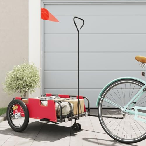 CIADAZ Cykelvagn röd oxfordväv och järn, cykelsläpvagn, lastsläpvagn, handvagn, cykellastsläpvagn, lastcykel – 94188