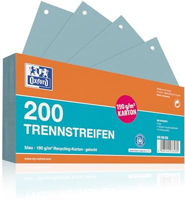 Oxford Trennstreifen, aus Karton, gelocht, 190 g/m², blau, 200 Stück
