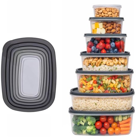 Best House | 7 in 1 Food Storage Containers Set | Rectangle | Grey | 7 in 1 | With Lids | Bowls | Space Saving Nesting Design | BPA Free | Microwave Freezer & Dishwasher Safe - Set of 7 Pcs
