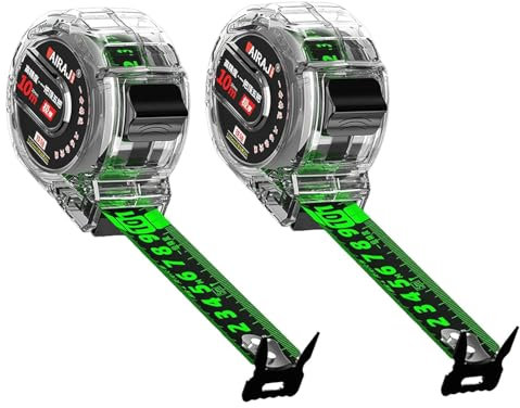 Cinta métrica de 10 metros, paquete de 2 cintas métricas retráctiles de acero inoxidable con autobloqueo de doble cara, graduadas, ancho de 25 mm, cinta métrica de precisión de acero fluorescente para