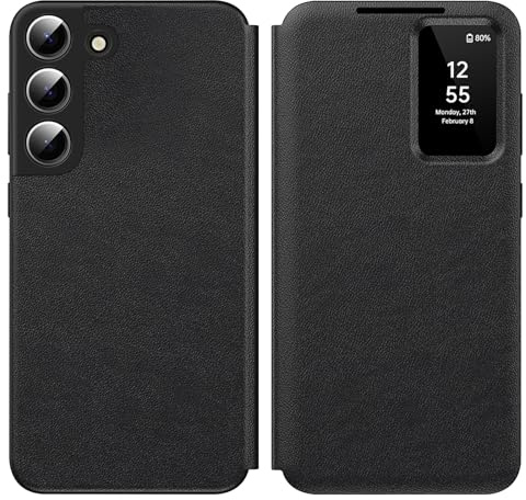 Hovisi für Samsung S24 FE Smart View Hülle, Wallet Smartphone Case, für Samsung Galaxy S24 FE Handyhülle Clear View, Spiegel Flip, Kartenfach Cover, Sichtfenster, Galaxy S24 FE 5G Smart View