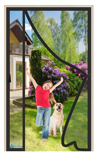 Magnetisk Nätdörr för Flugskärm 190x210cm Insektsskydd Magnetisk Gardin Adsorption HåLl Insekter Ute Enkel Installation för Skjutbart Vardagsrum Barnrum Svart