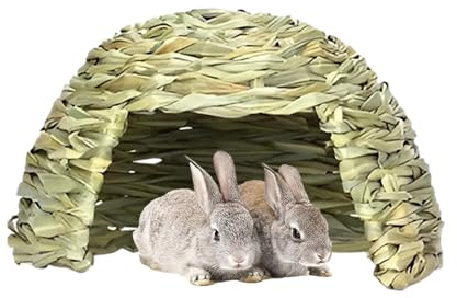 Casa de césped para conejos, cabaña de paja tejida a mano, casa de hierba de conejo hecha a mano, escondite de conejos apto para viajes, escondite de césped natural para conejito de Guinea